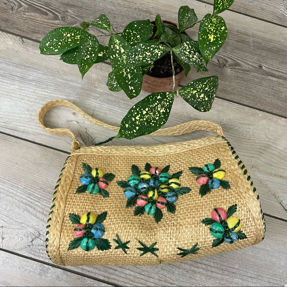 Vintage Multicolor Woven Straw Shoulder Bag - Picture 2 of 11